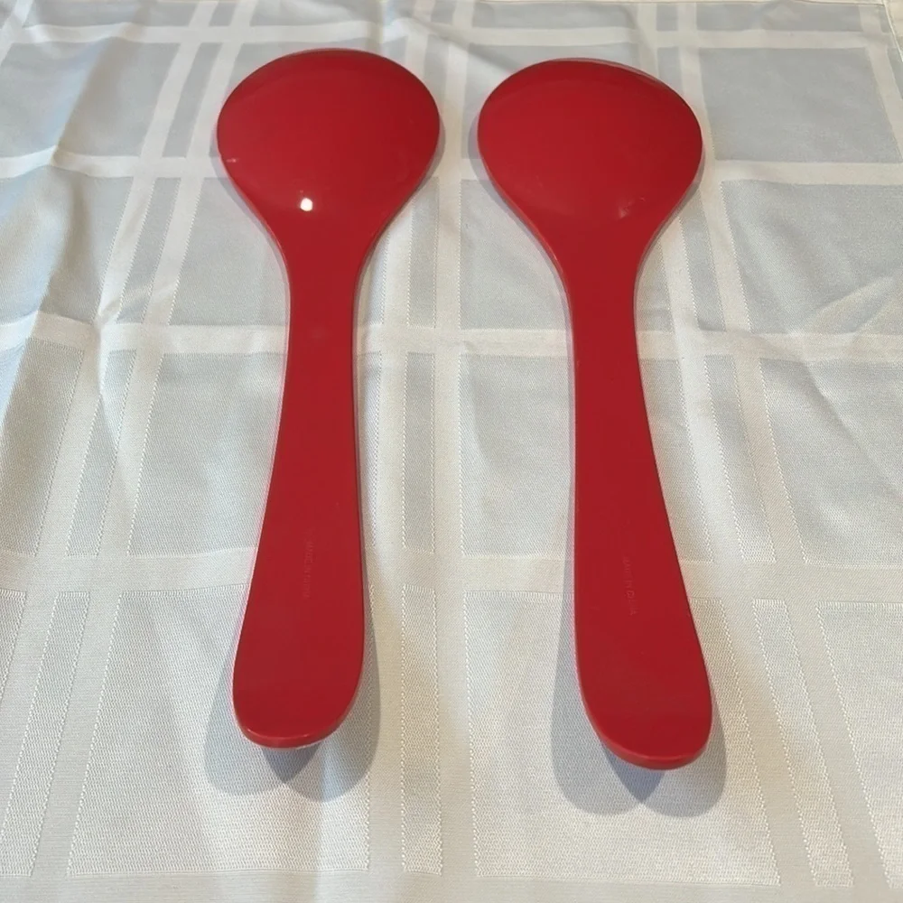 Set of Two 13” Painted Plastic Service Serving Spoons